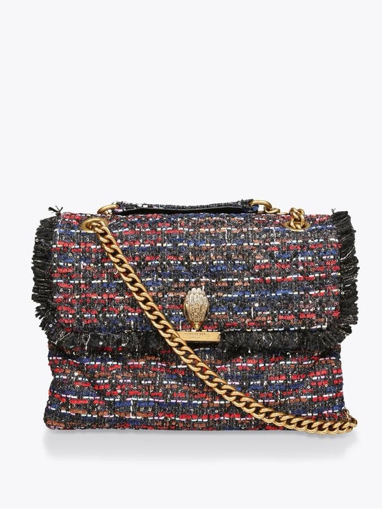Kurt Geiger Handbags - Kurt Geiger Tweed Chain Shoulder Bag in Red, Blue & Black